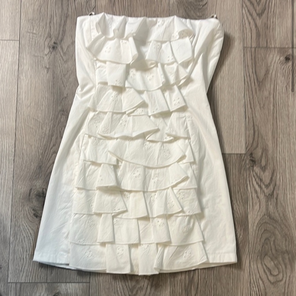 White Strapless Ruffle Dress